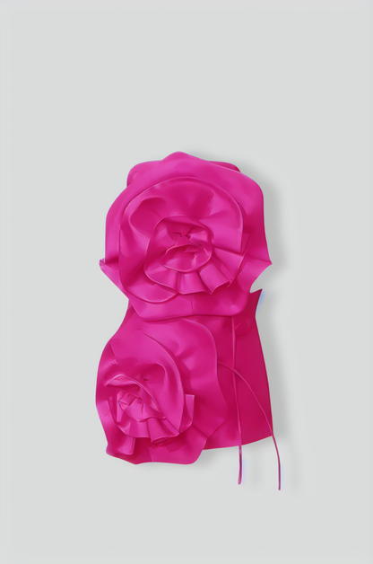 Voluminous Flower Design Dress - Fuchsia