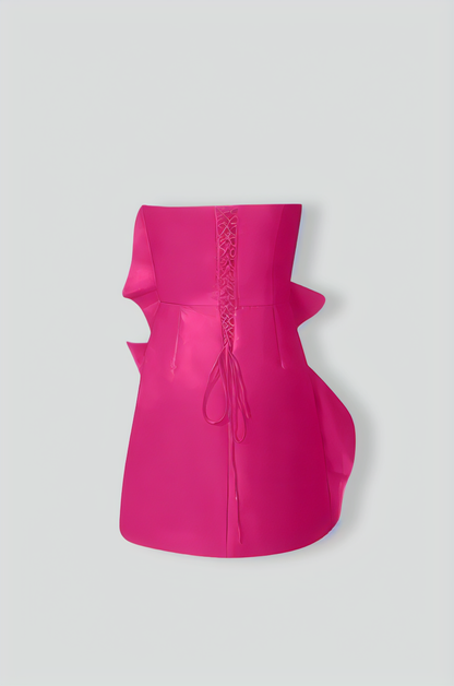 Voluminous Flower Design Dress - Fuchsia