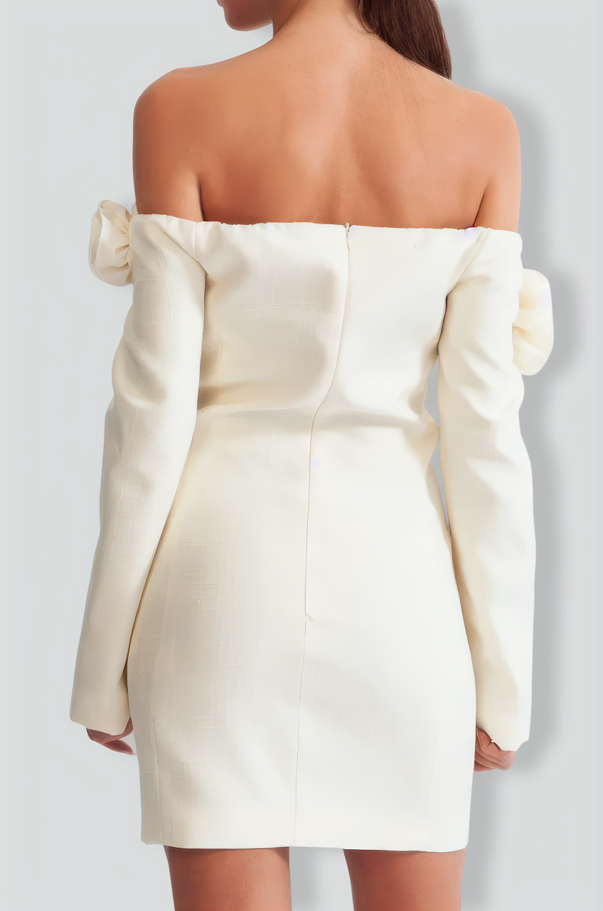Off The Shoulder Roses Dress - Cream