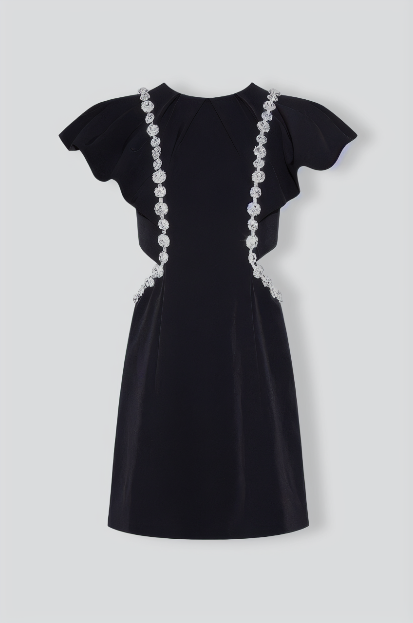 Elegant Dress with Diamond Details - Black