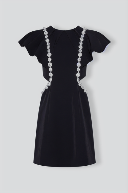 Elegant Dress with Diamond Details - Black