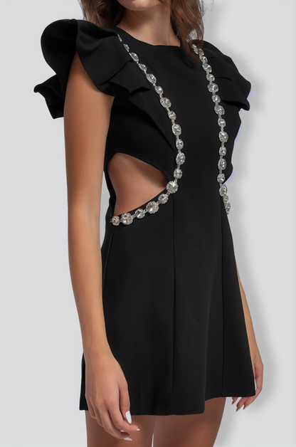 Elegant Dress with Diamond Details - Black