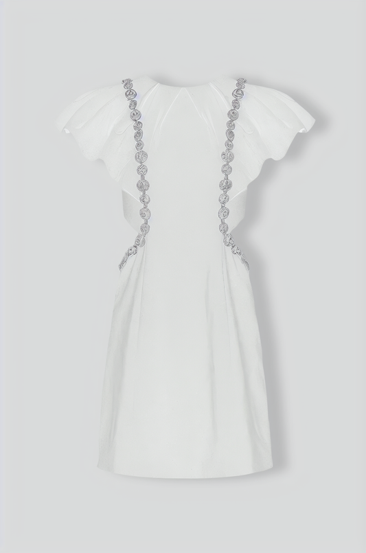 Elegant Dress with Diamond Details - White