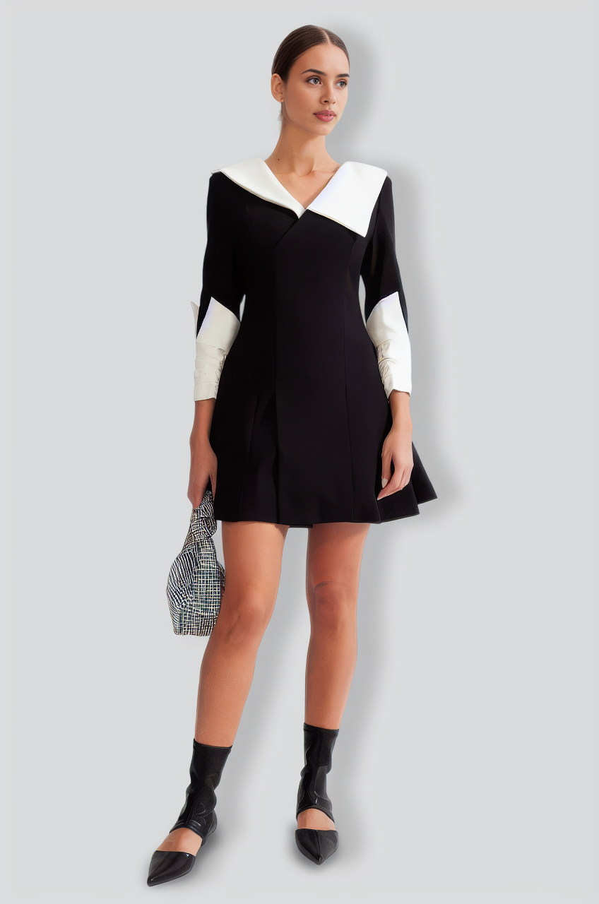 Doll dress with contrastant collar and cuffs - Black