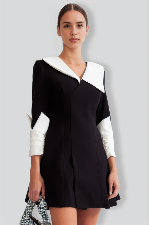 Doll dress with contrastant collar and cuffs - Black