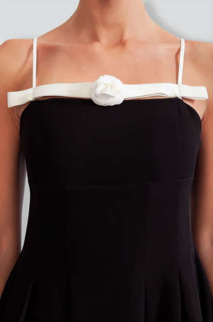 Flower Detail Mid-Calf Dress - Black