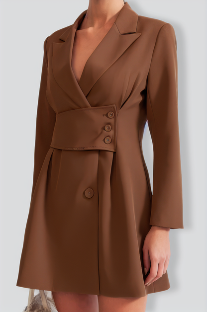 Blazer Type Dress with Highlighted Waist - Brown
