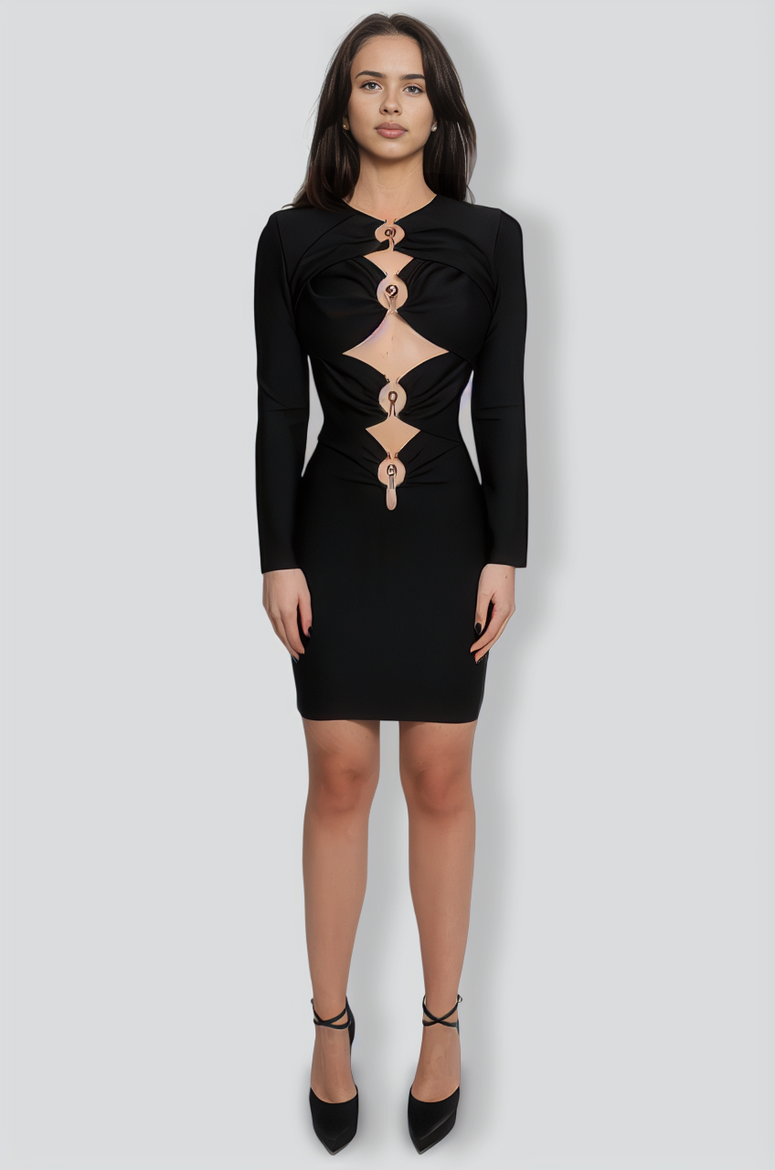 Cutout Ring-Detail Dress - Black