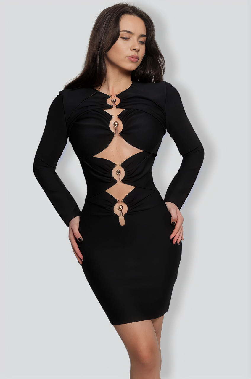 Cutout Ring-Detail Dress - Black