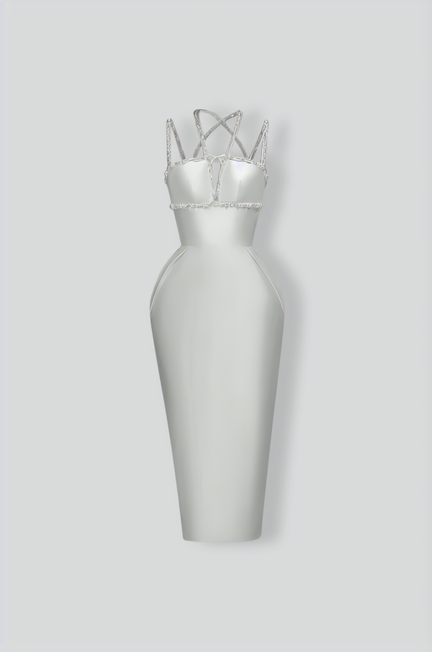 Sleeveless Elegant Gown with Crystal Embellishments - White