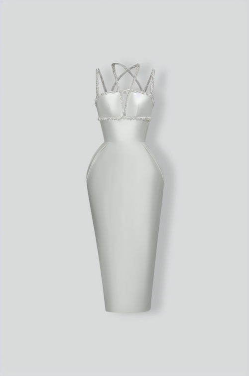 Sleeveless Elegant Gown with Crystal Embellishments - White