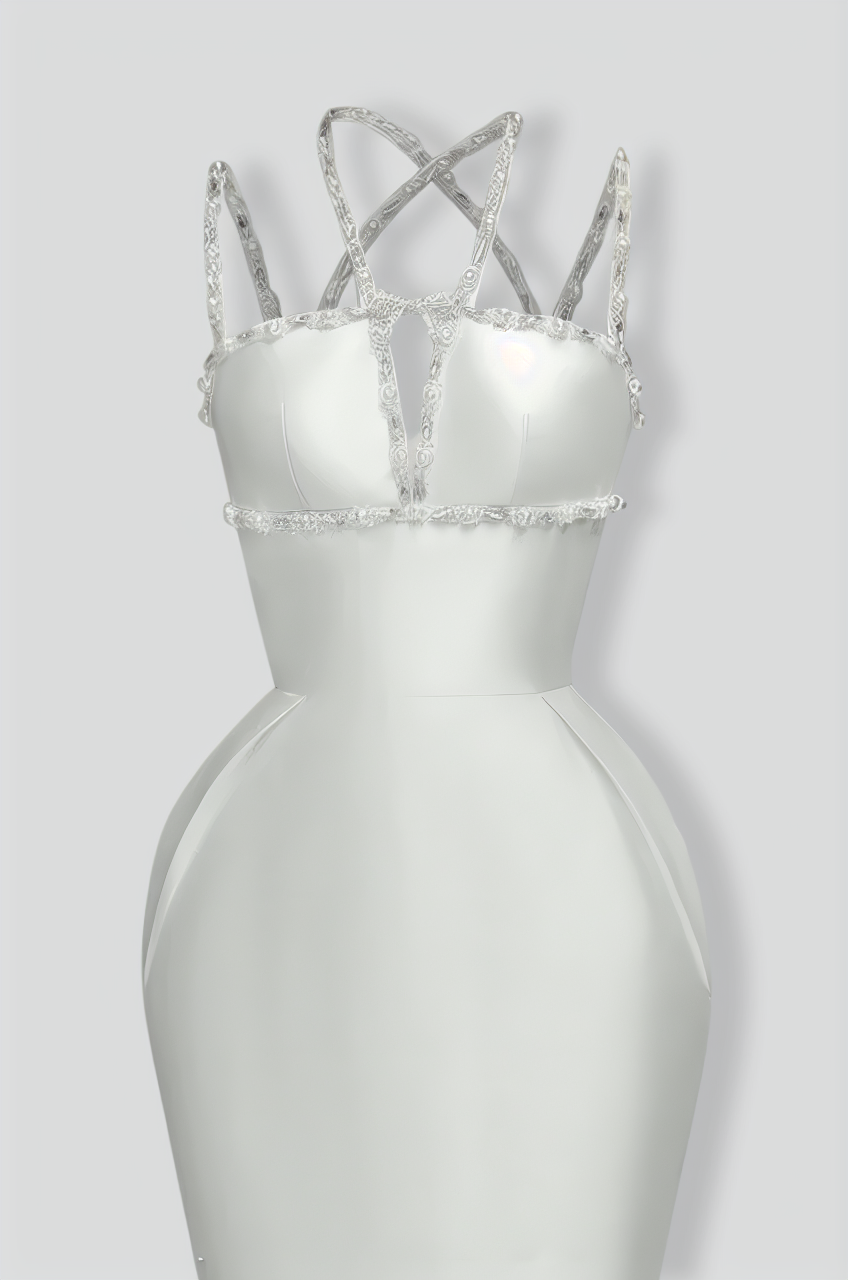 Sleeveless Elegant Gown with Crystal Embellishments - White