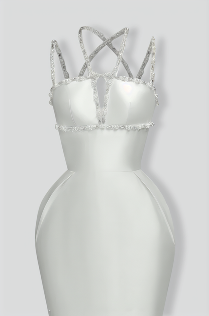 Sleeveless Elegant Gown with Crystal Embellishments - White