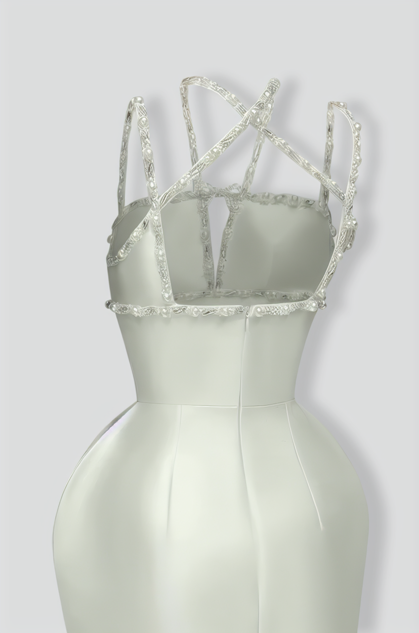 Sleeveless Elegant Gown with Crystal Embellishments - White