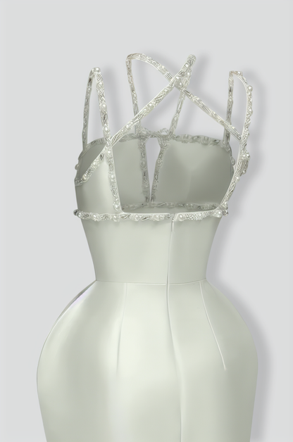 Sleeveless Elegant Gown with Crystal Embellishments - White