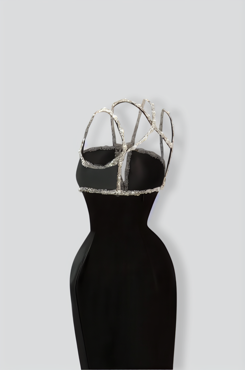 Sleeveless Elegant Gown with Crystal Embellishments - Black