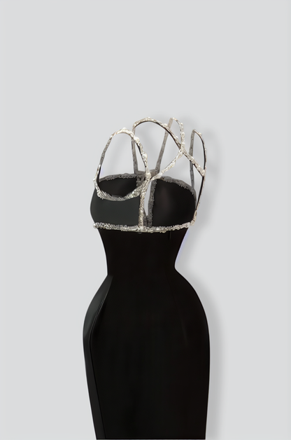 Sleeveless Elegant Gown with Crystal Embellishments - Black