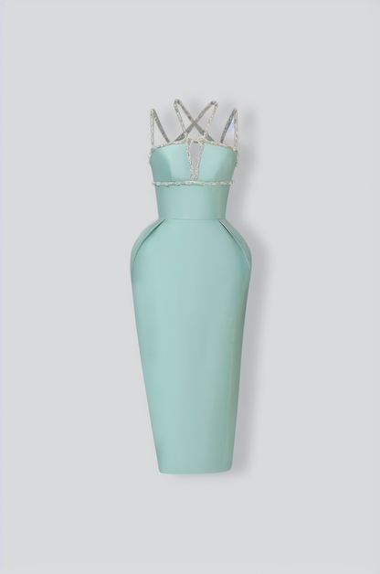 Sleeveless Elegant Gown with Crystal Embellishments - Mint Green