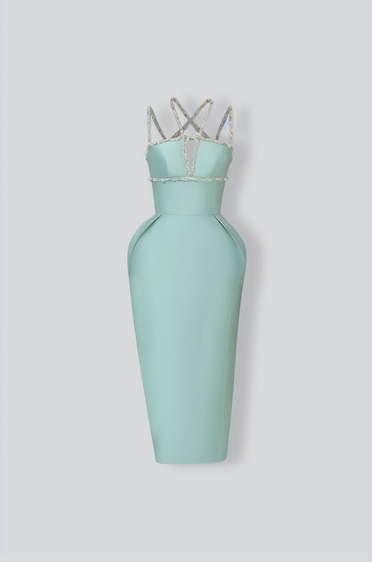 Sleeveless Elegant Gown with Crystal Embellishments - Mint Green