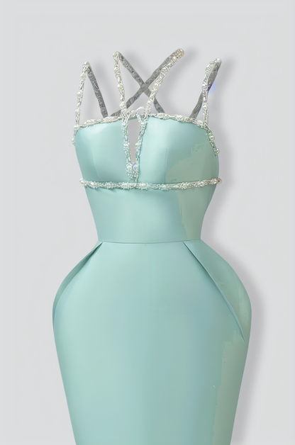 Sleeveless Elegant Gown with Crystal Embellishments - Mint Green