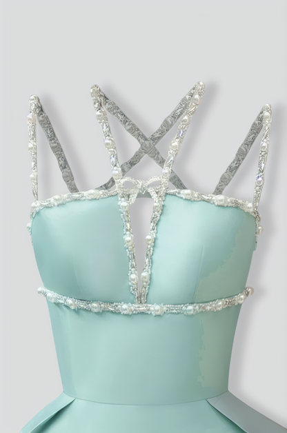 Sleeveless Elegant Gown with Crystal Embellishments - Mint Green