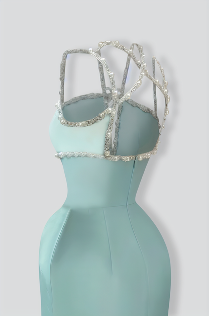 Sleeveless Elegant Gown with Crystal Embellishments - Mint Green