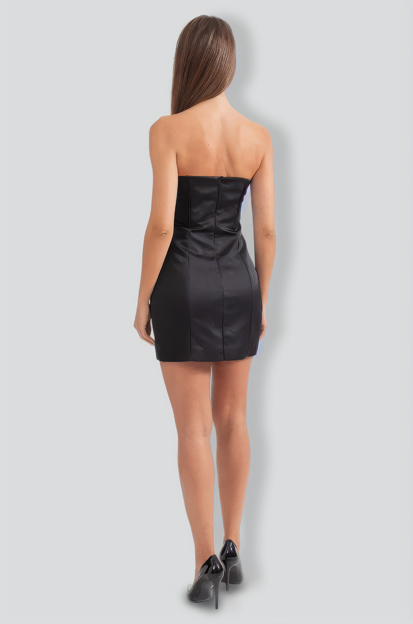 Mini Strapless Dress With Detachable 3D Floral Adornments - Black