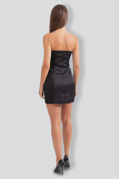 Mini Strapless Dress With Detachable 3D Floral Adornments - Black