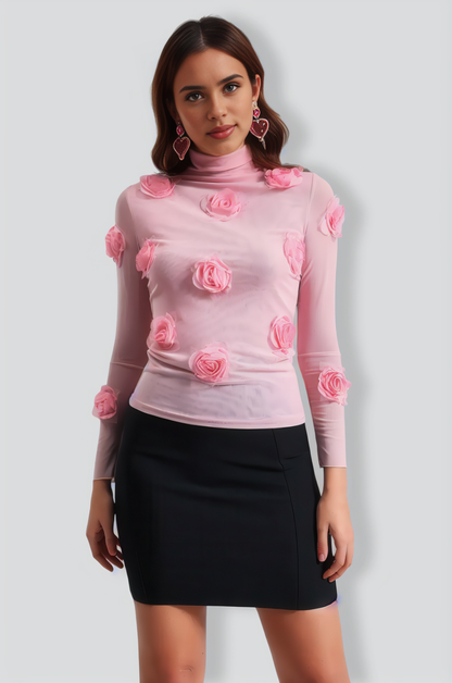 Dizzt Flowers Mesh Top - Pink