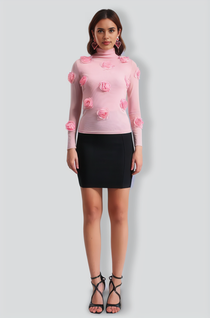 Dizzt Flowers Mesh Top - Pink