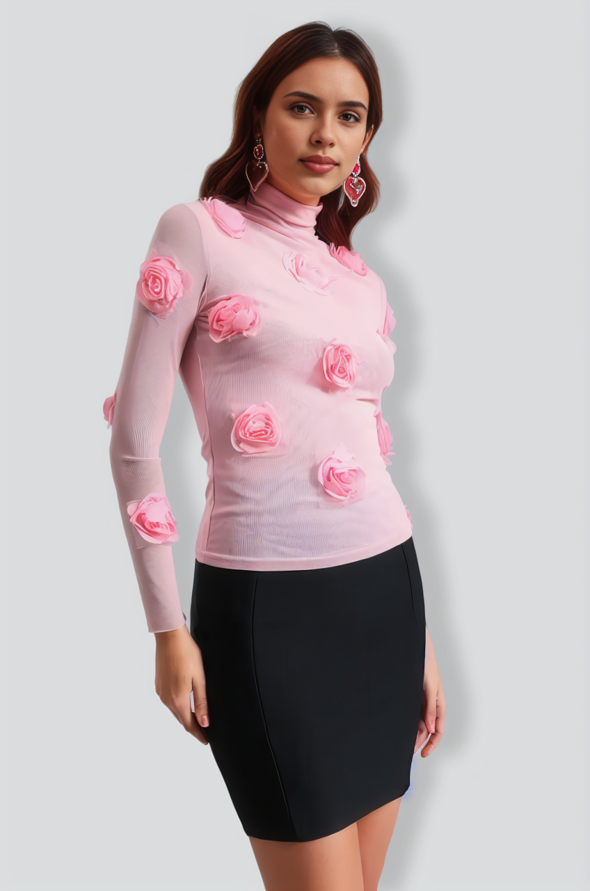 Dizzt Flowers Mesh Top - Pink