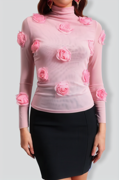 Dizzt Flowers Mesh Top - Pink