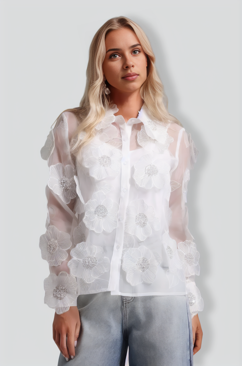 Josie Diamond Flower Organza Blouse