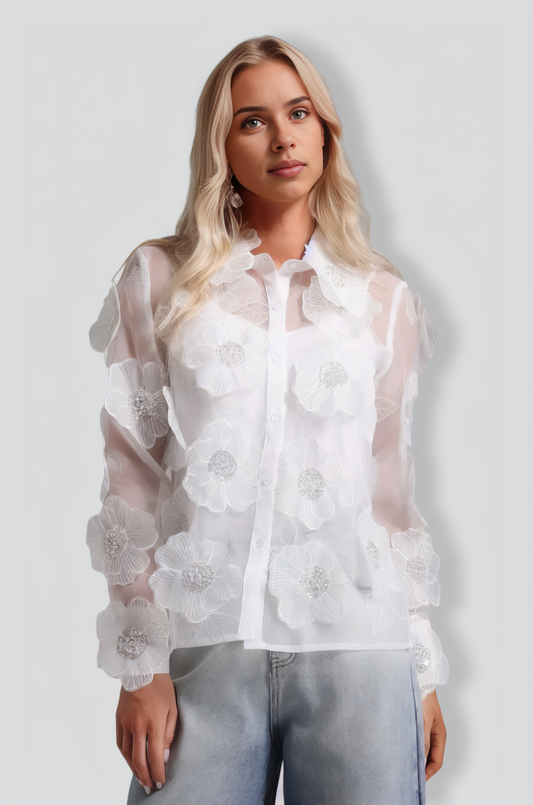 Josie Diamond Flower Organza Blouse
