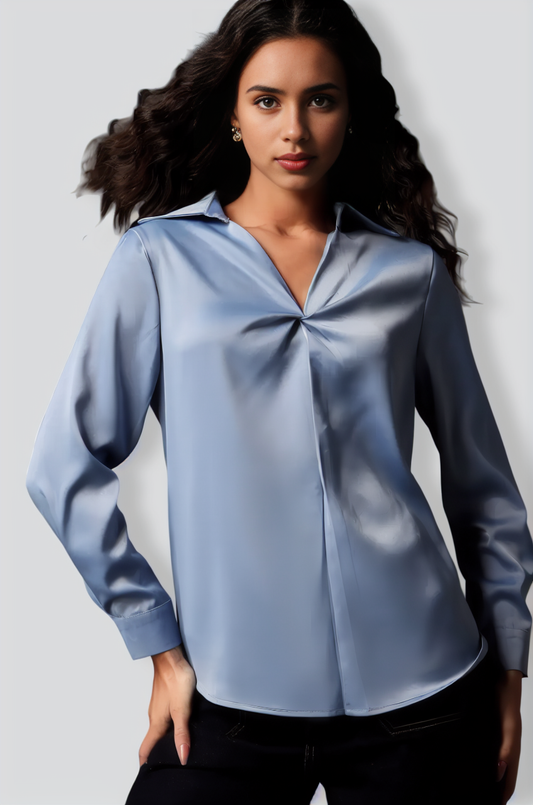 Parry V-Neck Long Sleeves Satin Top