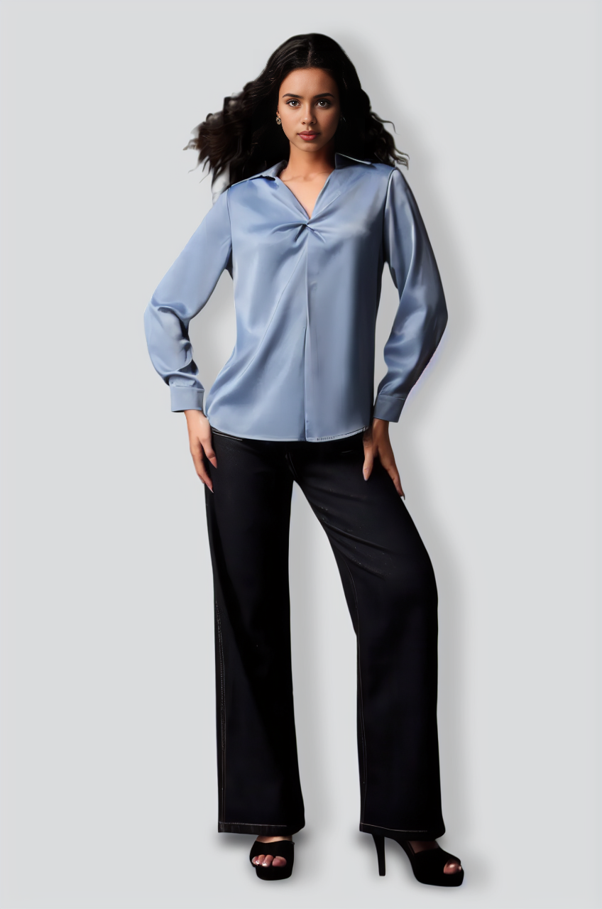 Parry V-Neck Long Sleeves Satin Top