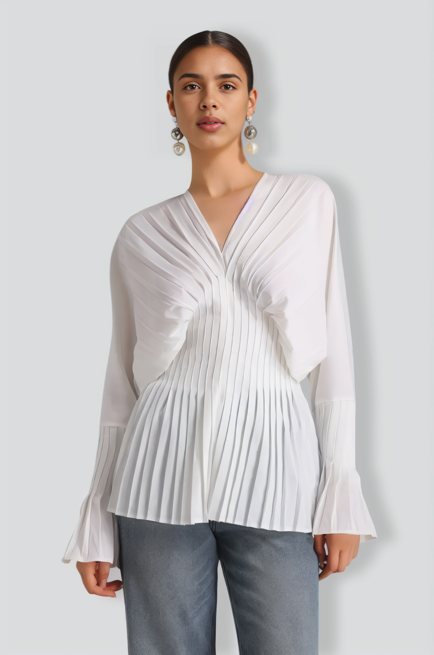 Riana Pleated V Neck Blouse
