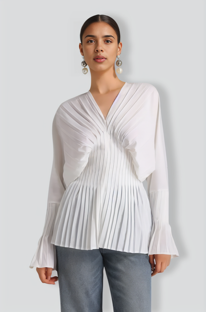 Riana Pleated V Neck Blouse