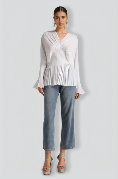 Riana Pleated V Neck Blouse