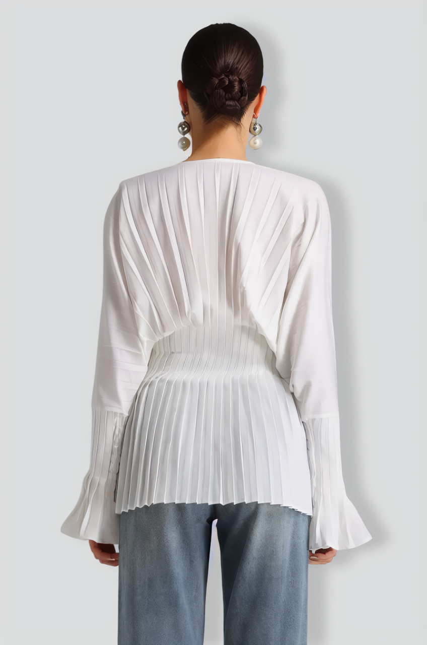 Riana Pleated V Neck Blouse
