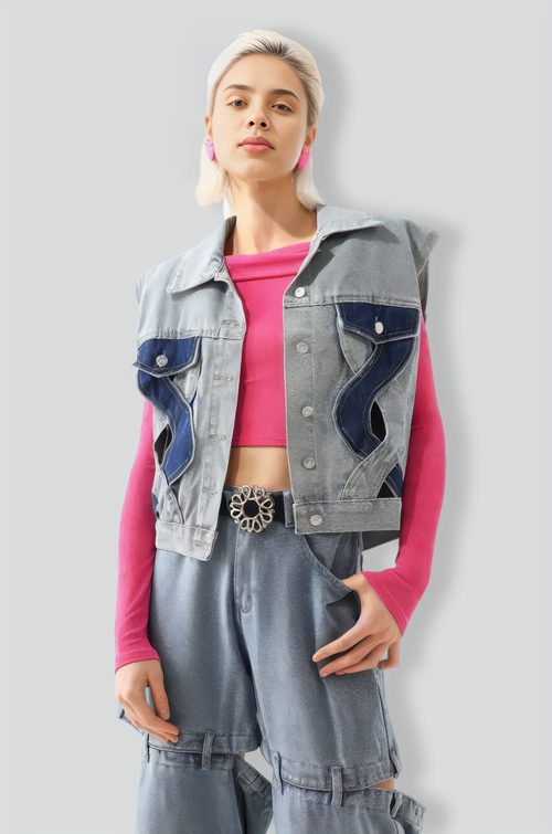 Tihila Cutout Denim Vest