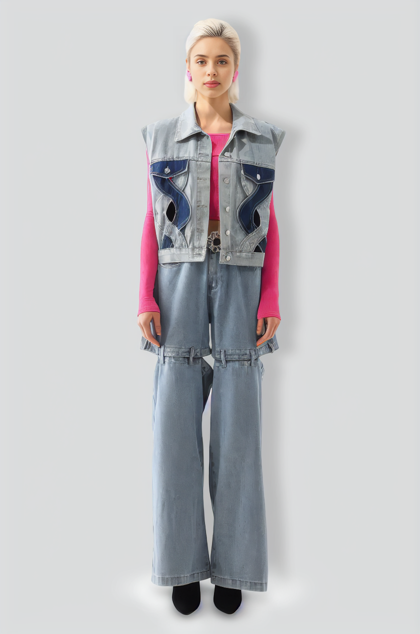 Tihila Cutout Denim Vest