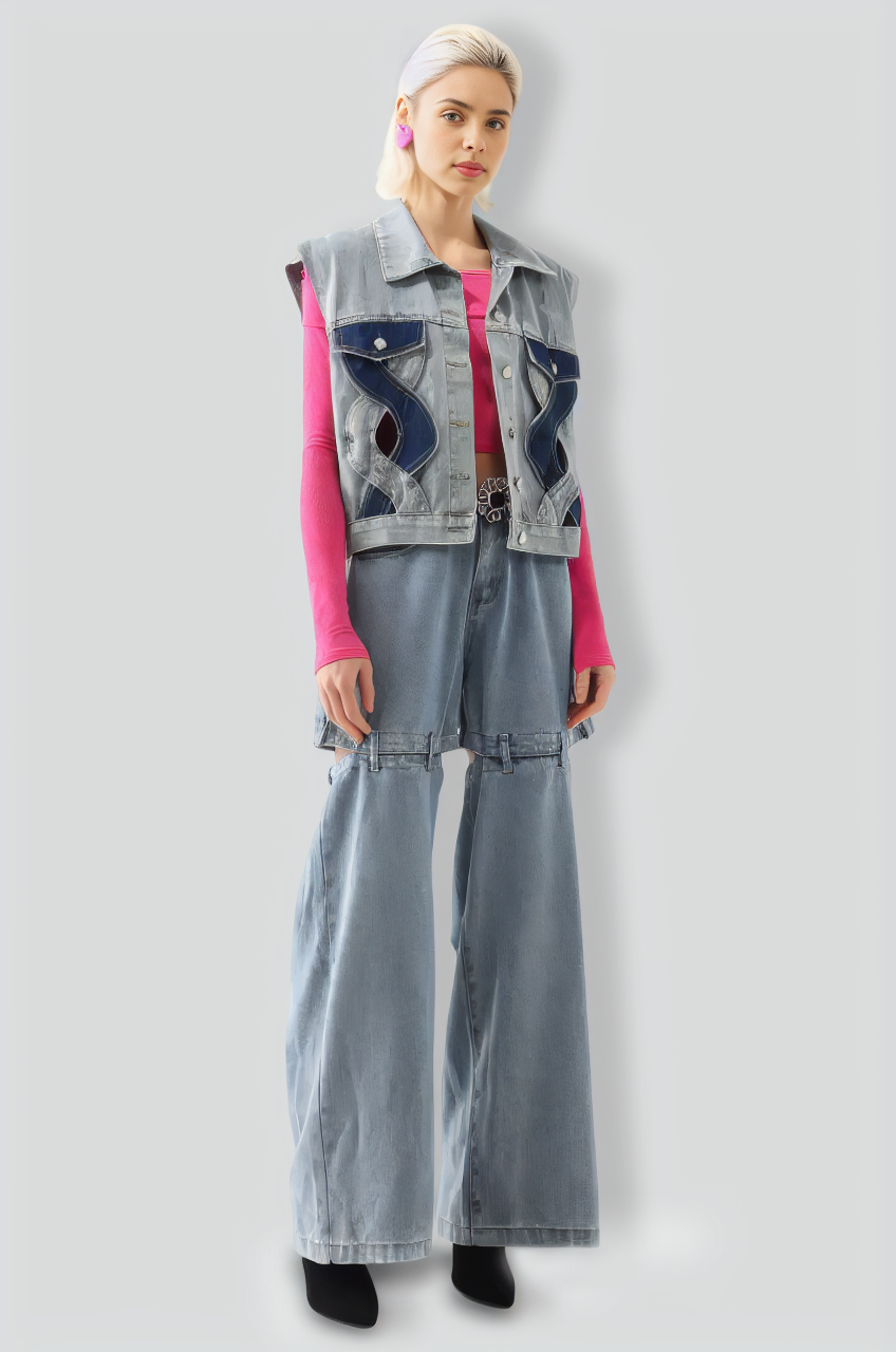 Tihila Cutout Denim Vest