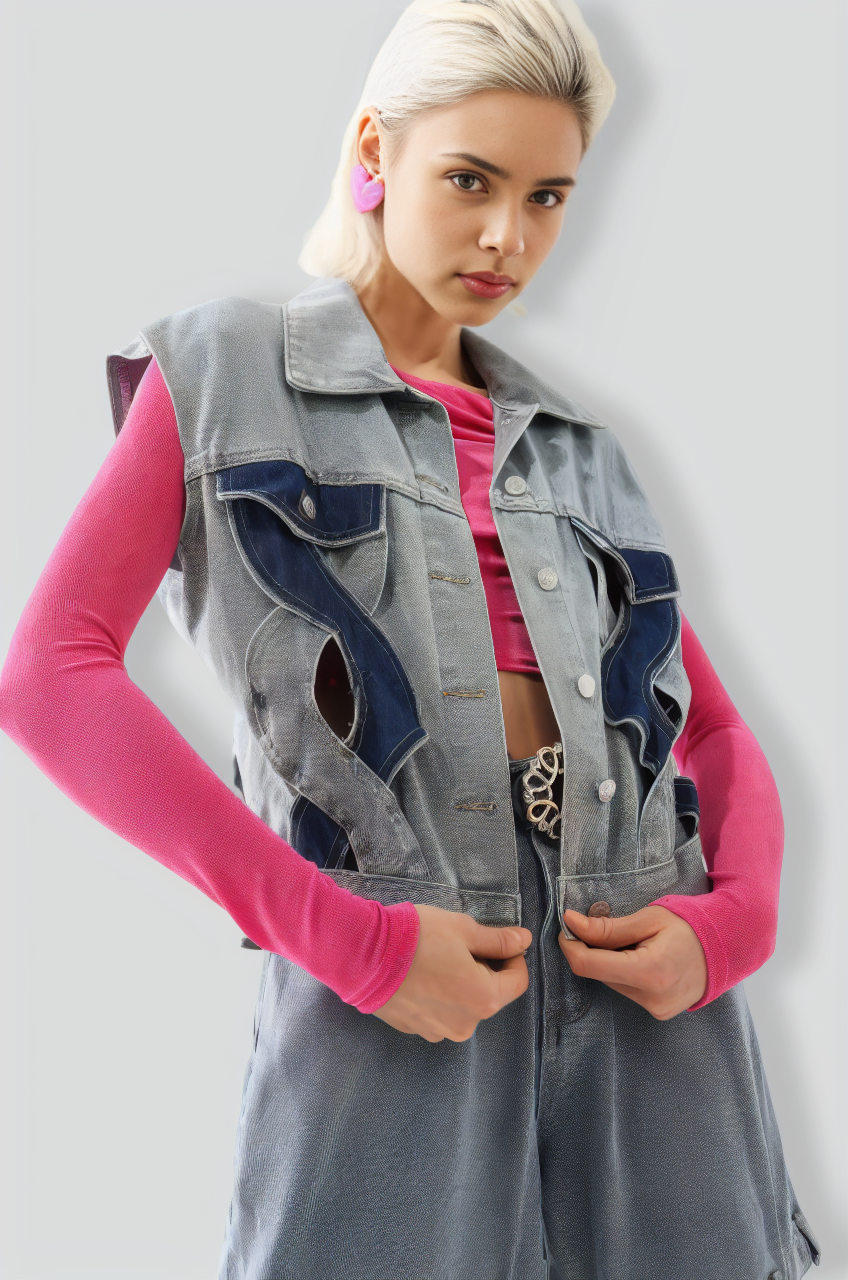 Tihila Cutout Denim Vest