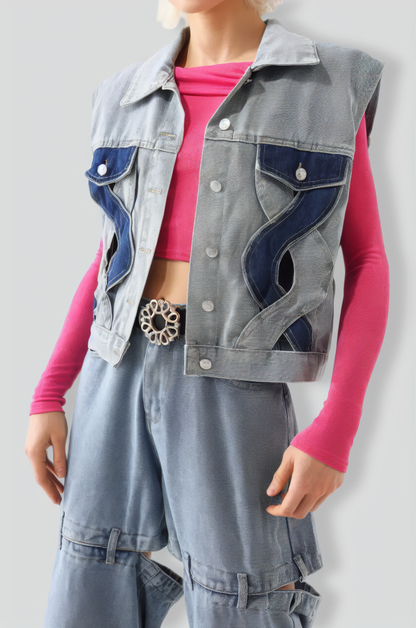 Tihila Cutout Denim Vest