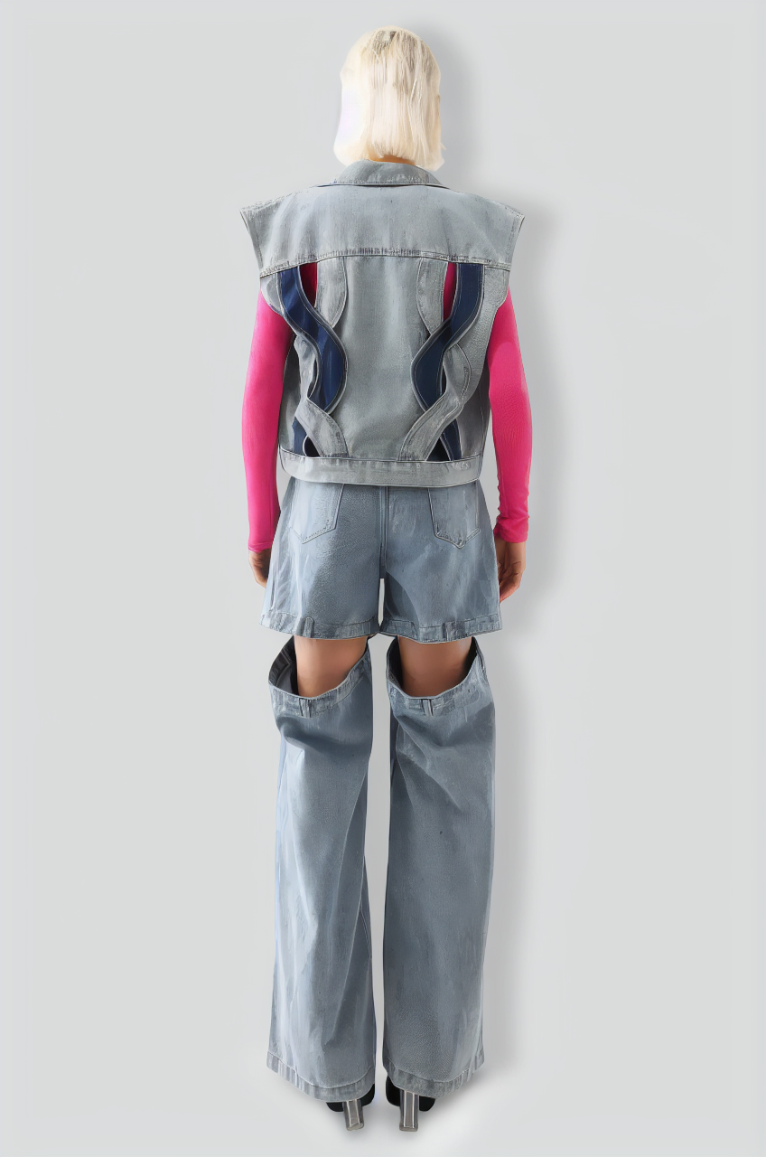 Tihila Cutout Denim Vest