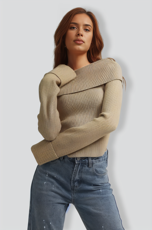 Yarera Off-Shoulder Sweater - Tan