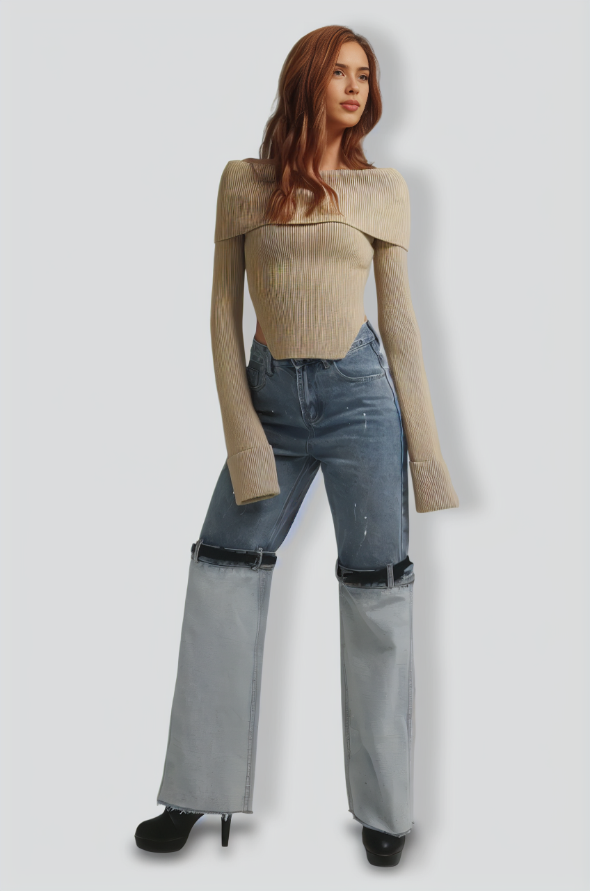 Yarera Off-Shoulder Sweater - Tan