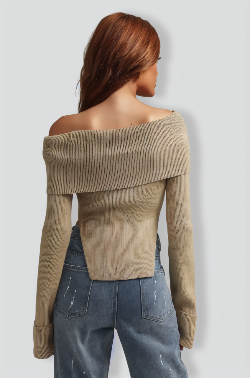 Yarera Off-Shoulder Sweater - Tan