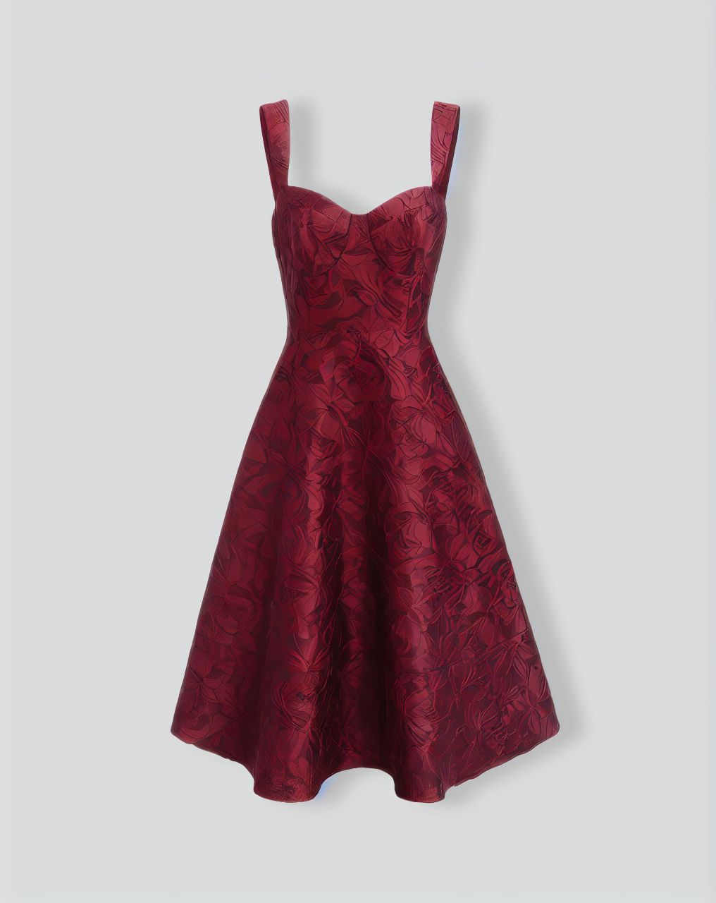 The Red Sweetheart Neck Jacquard Midi Dress